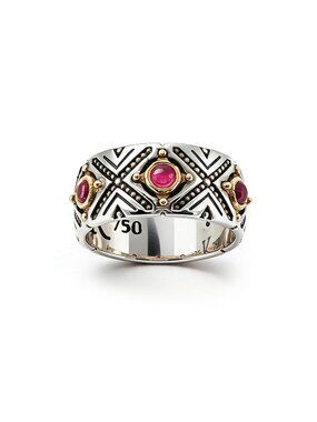 KONSTANTINO 925 Sterling Silver & 18K Gold Dome Corundum Band Ring Size 7